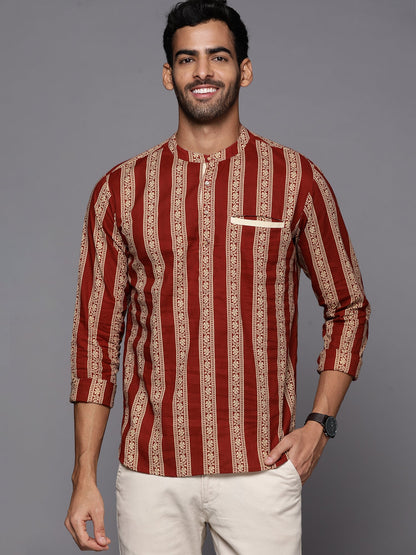 Maroon Striped Cotton Straight Kurtas