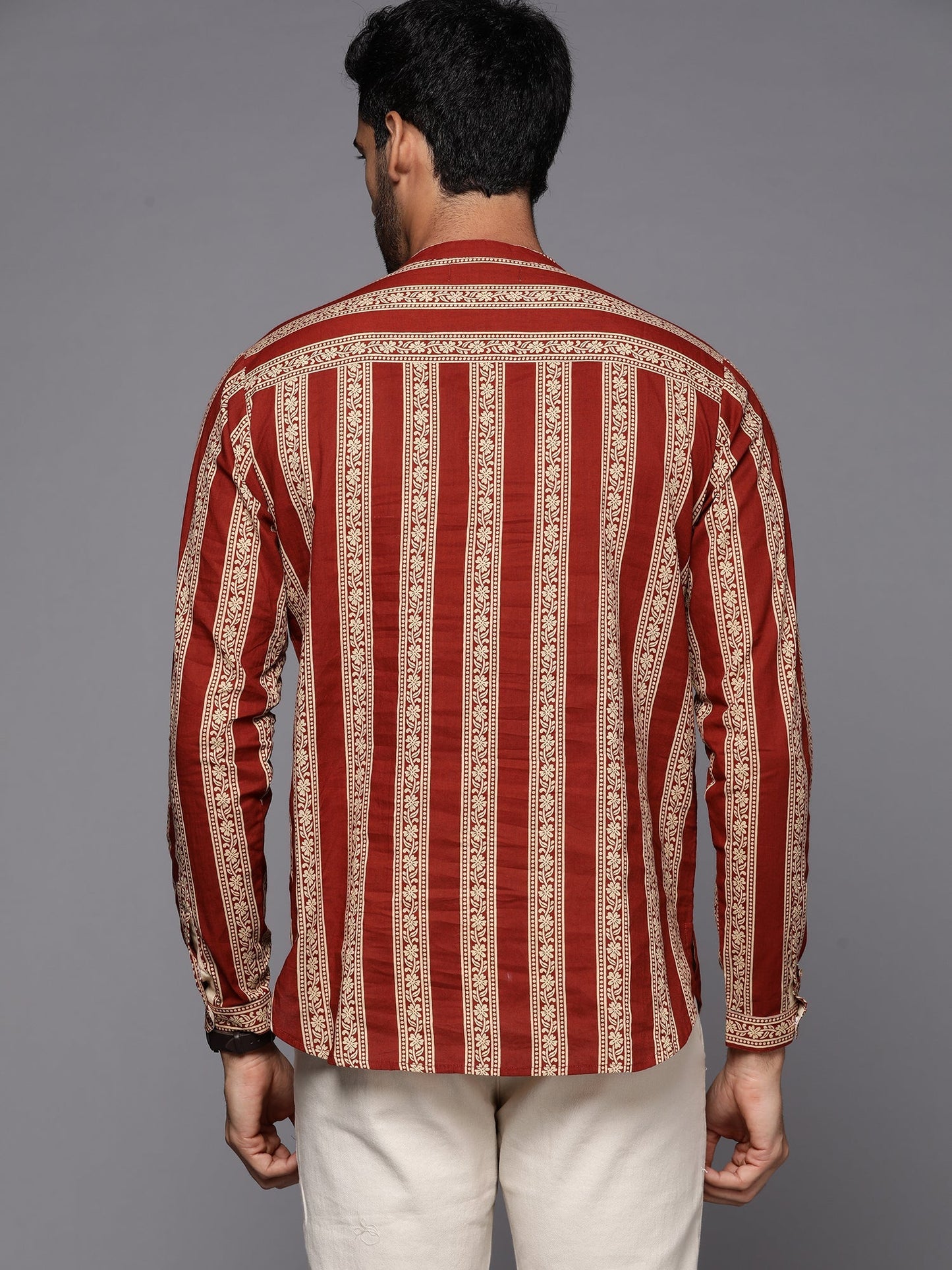 Maroon Striped Cotton Straight Kurtas