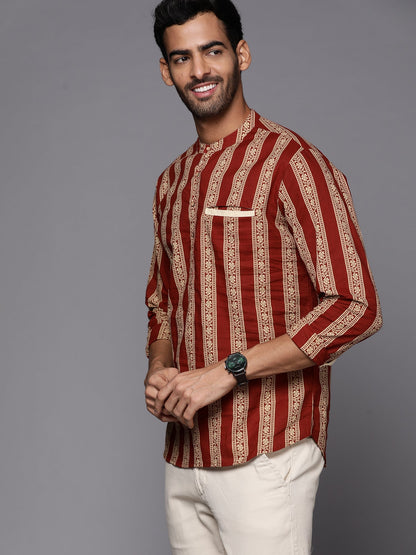 Maroon Striped Cotton Straight Kurtas