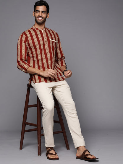 Maroon Striped Cotton Straight Kurtas