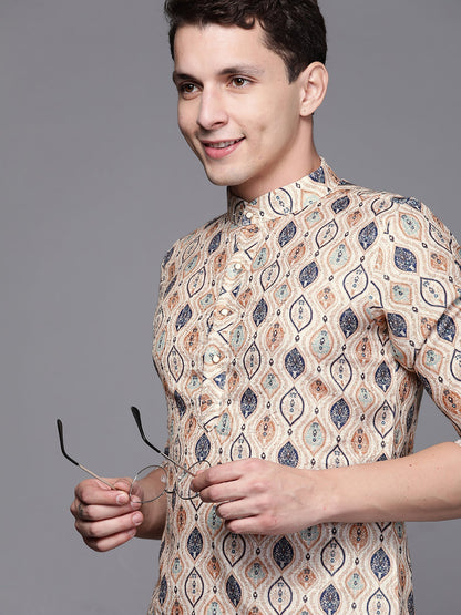 Indo Era Beige Ethnic Motifs Cotton Straight Kurtas