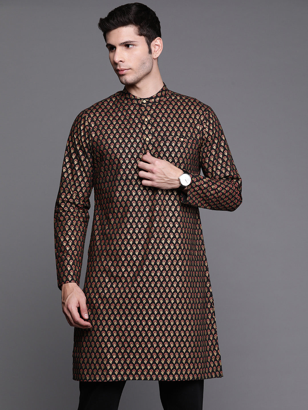 Indo Era Black Ethnic Motifs Cotton Straight Kurtas