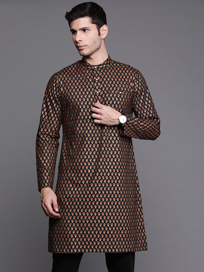 Indo Era Black Ethnic Motifs Cotton Straight Kurtas