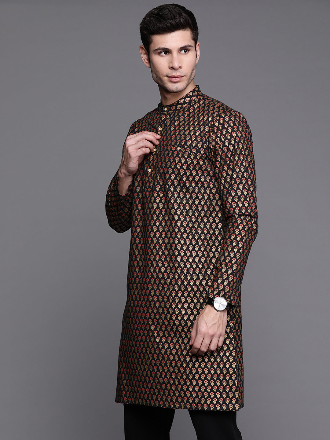 Indo Era Black Ethnic Motifs Cotton Straight Kurtas