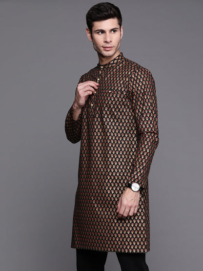 Indo Era Black Ethnic Motifs Cotton Straight Kurtas