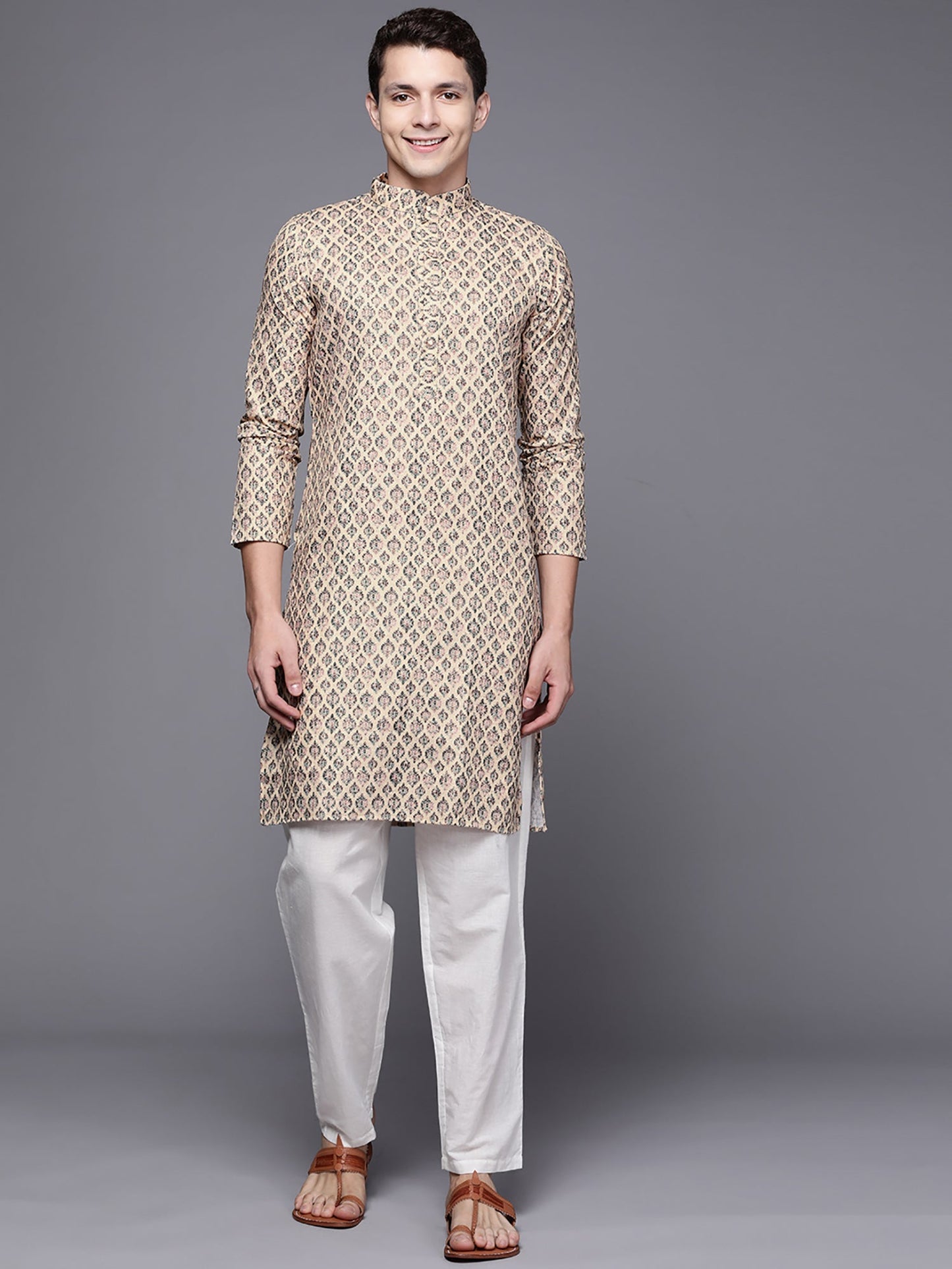 Indo Era Brown Ethnic Motifs Cotton Straight Kurtas