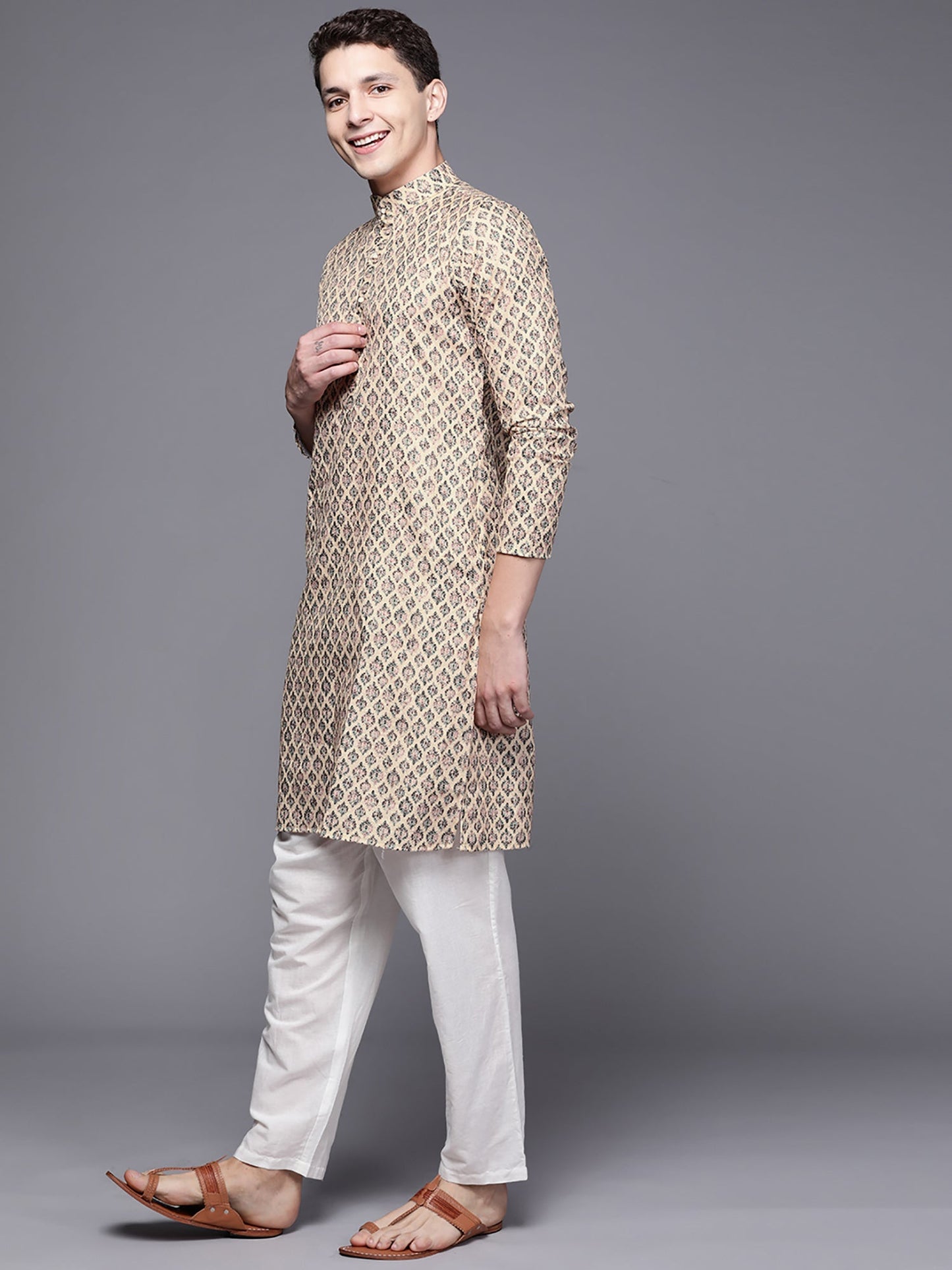 Indo Era Brown Ethnic Motifs Cotton Straight Kurtas