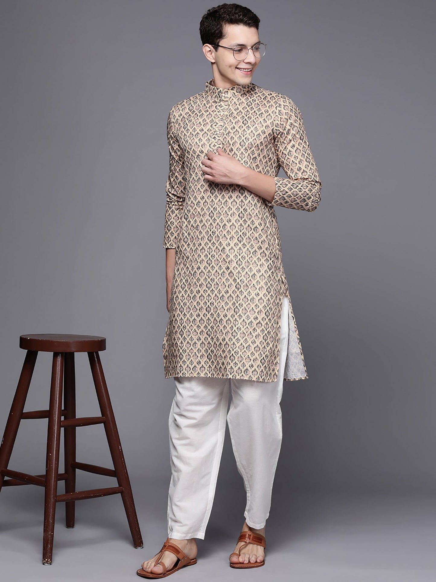 Indo Era Brown Ethnic Motifs Cotton Straight Kurtas