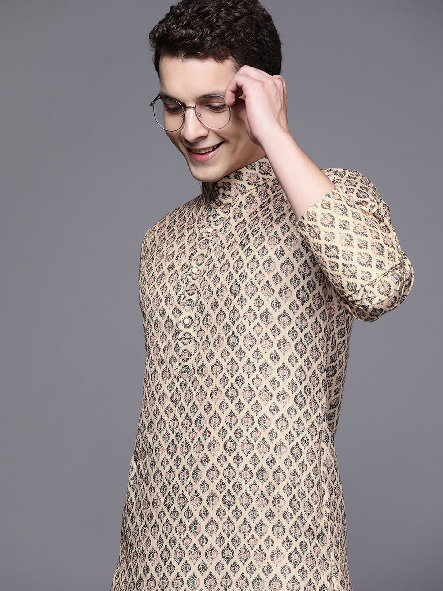 Indo Era Brown Ethnic Motifs Cotton Straight Kurtas
