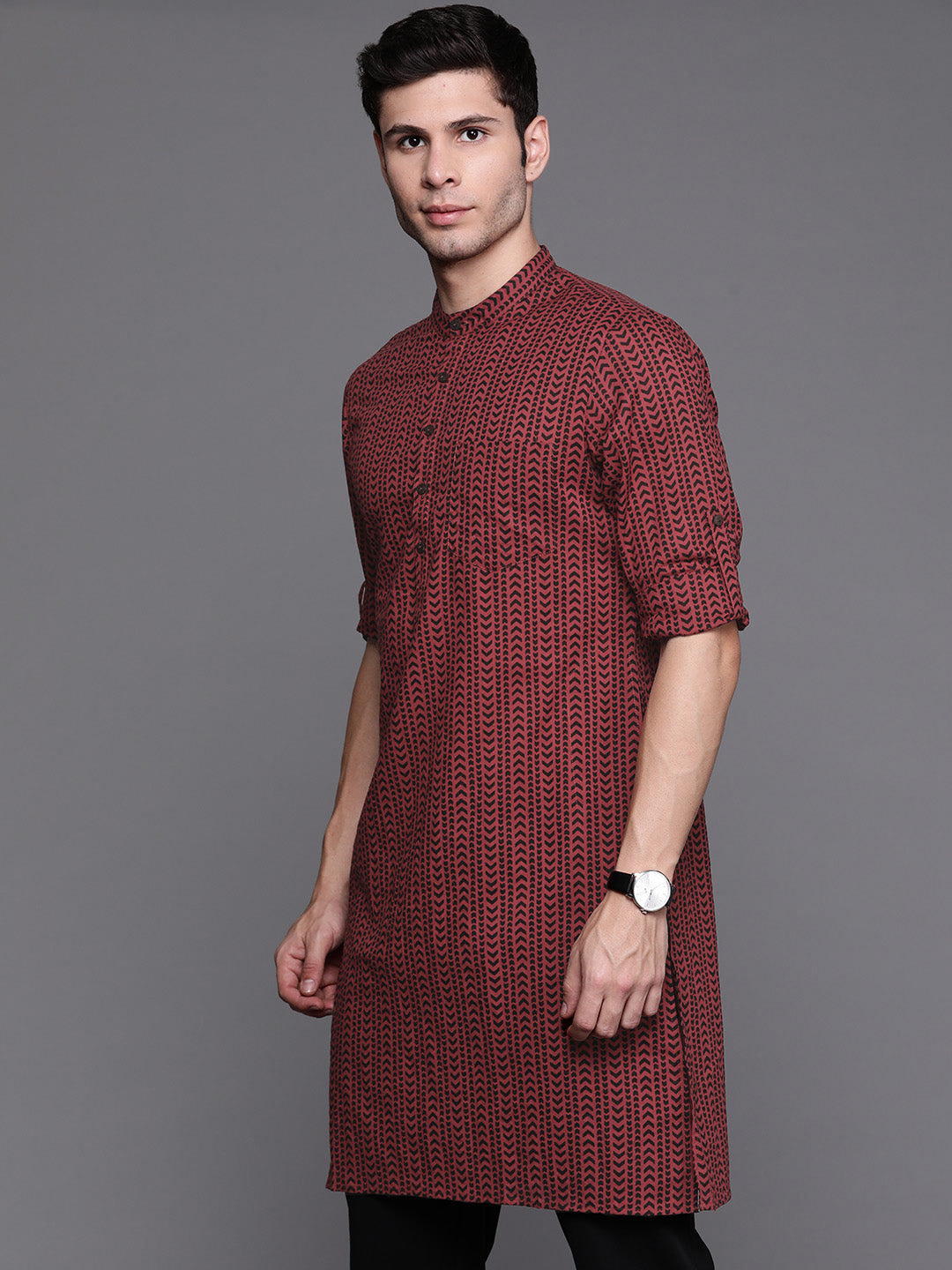 Maroon Aztec Print Cotton Straight Kurtas