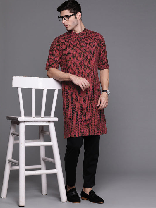 Maroon Aztec Print Cotton Straight Kurtas