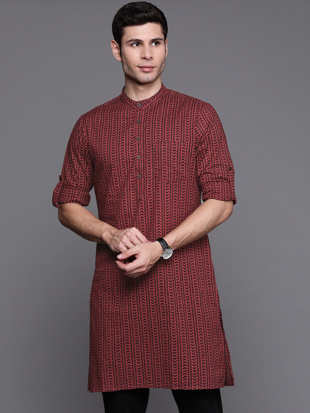 Maroon Aztec Print Cotton Straight Kurtas