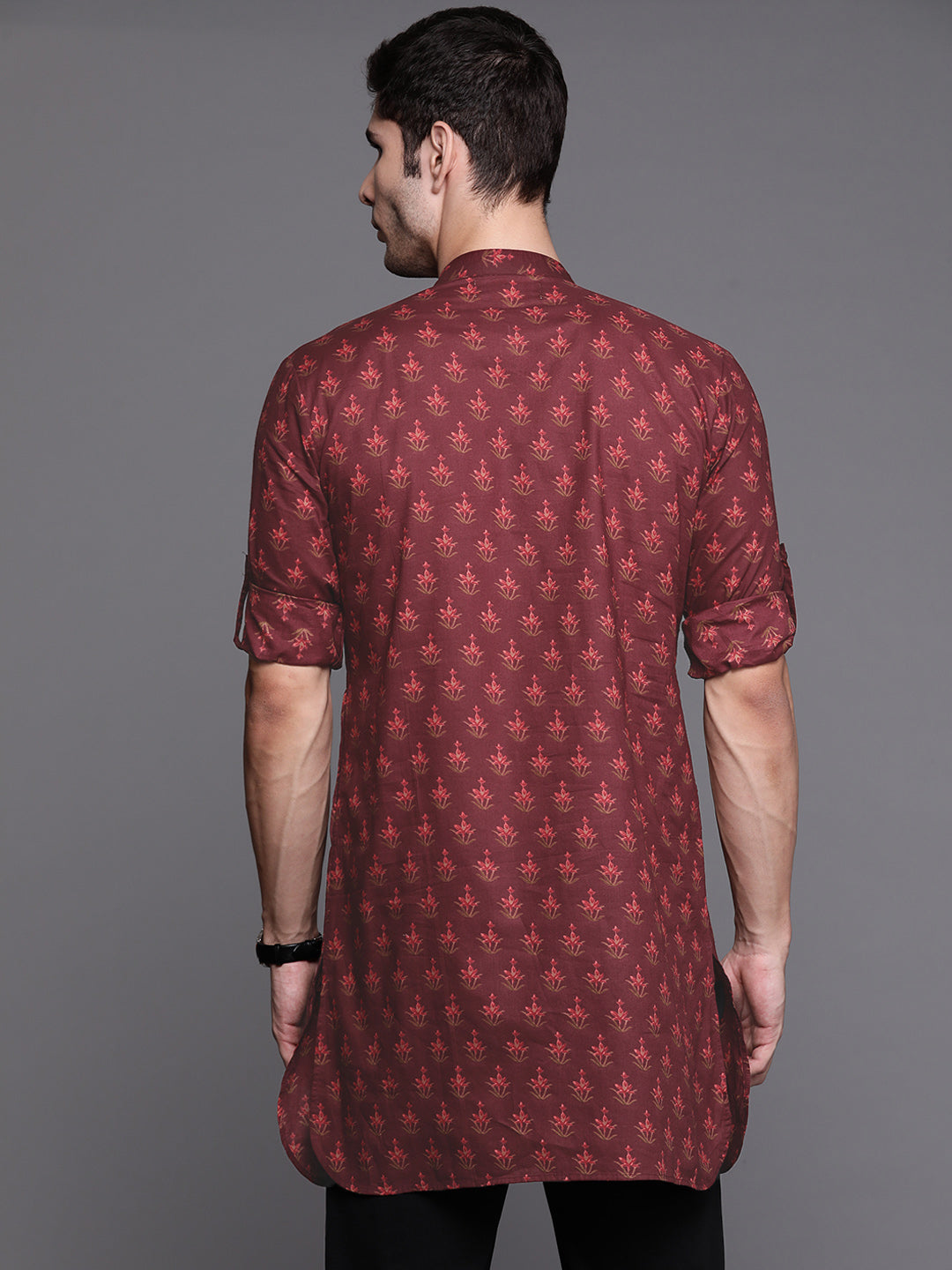 Maroon Ethnic Motifs Cotton Straight Kurtas
