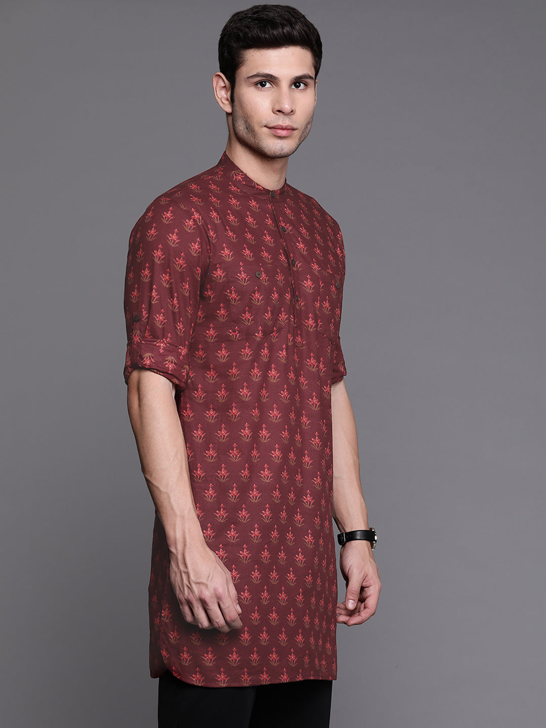 Maroon Ethnic Motifs Cotton Straight Kurtas