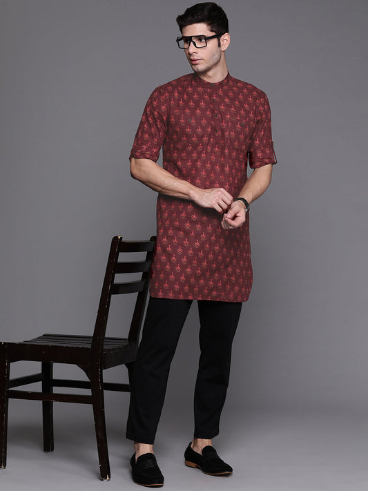 Maroon Ethnic Motifs Cotton Straight Kurtas