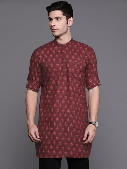 Maroon Ethnic Motifs Cotton Straight Kurtas