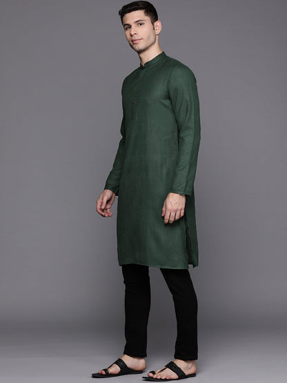 Indo Era Green Solid Cotton Blend Straight Kurtas