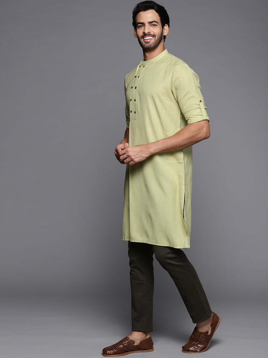 Green Embroidered Cotton Straight Kurtas