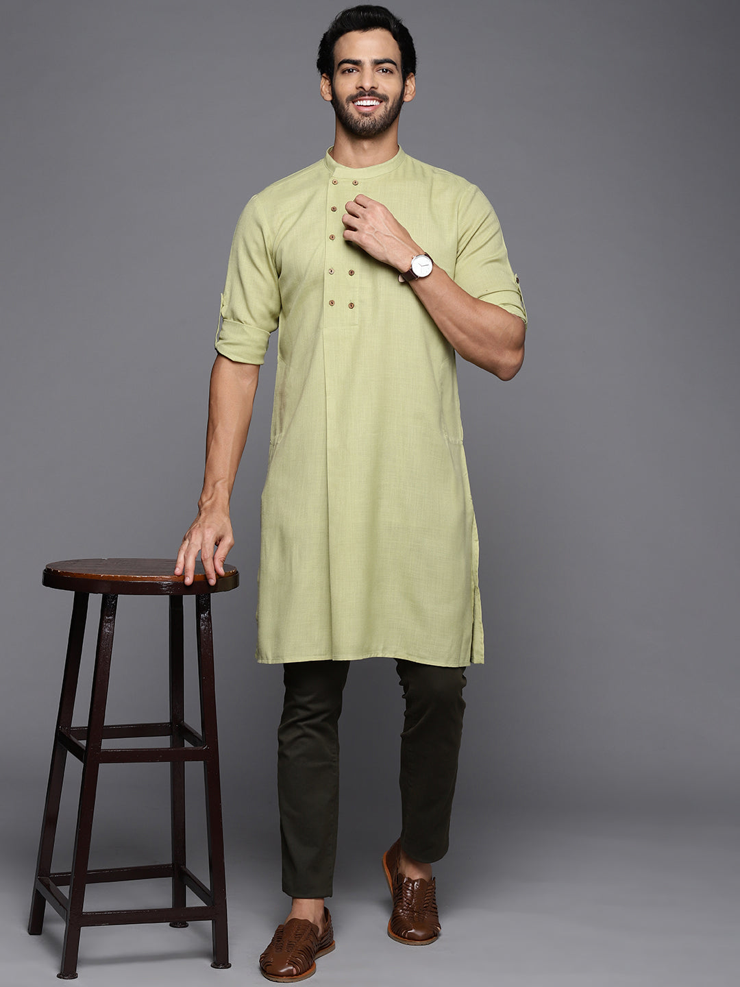 Green Embroidered Cotton Straight Kurtas