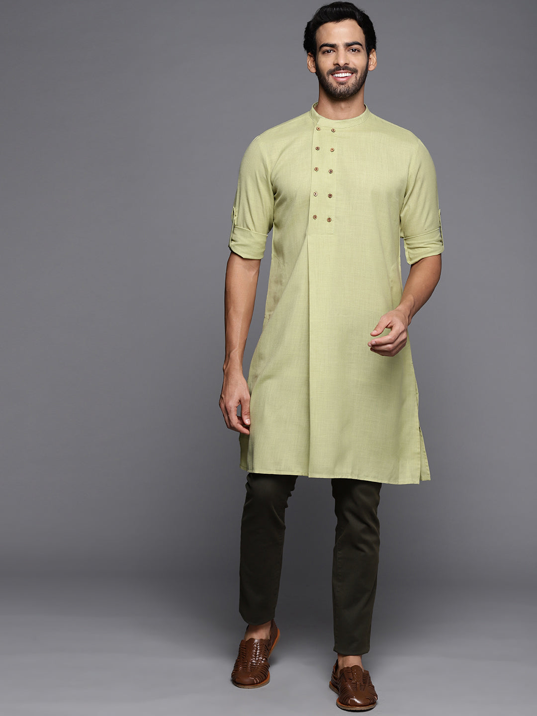 Green Embroidered Cotton Straight Kurtas