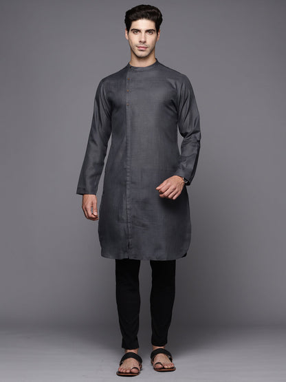 Indo Era Grey Solid Cotton Straight Kurtas