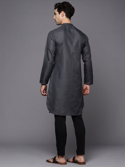 Indo Era Grey Solid Cotton Straight Kurtas