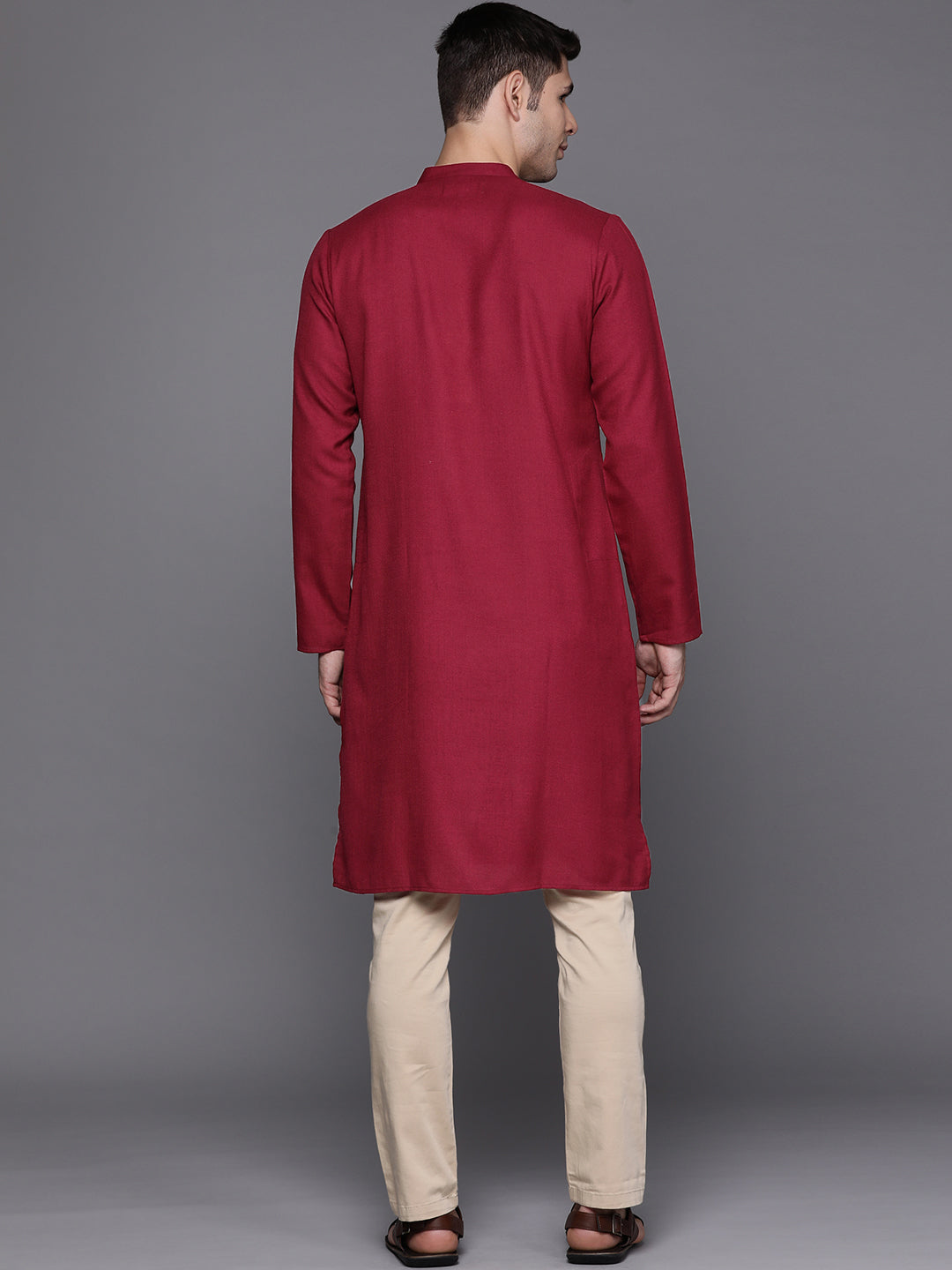 Maroon Solid Cotton Blend Straight Kurtas
