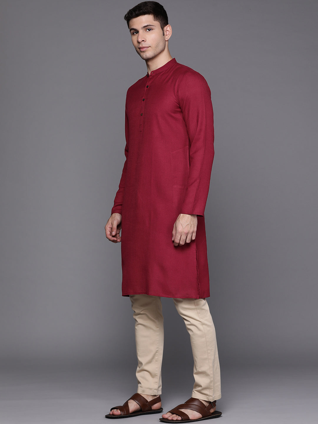 Maroon Solid Cotton Blend Straight Kurtas