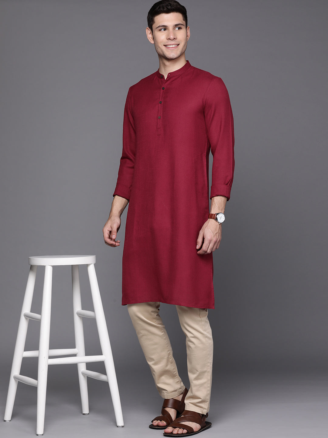 Maroon Solid Cotton Blend Straight Kurtas