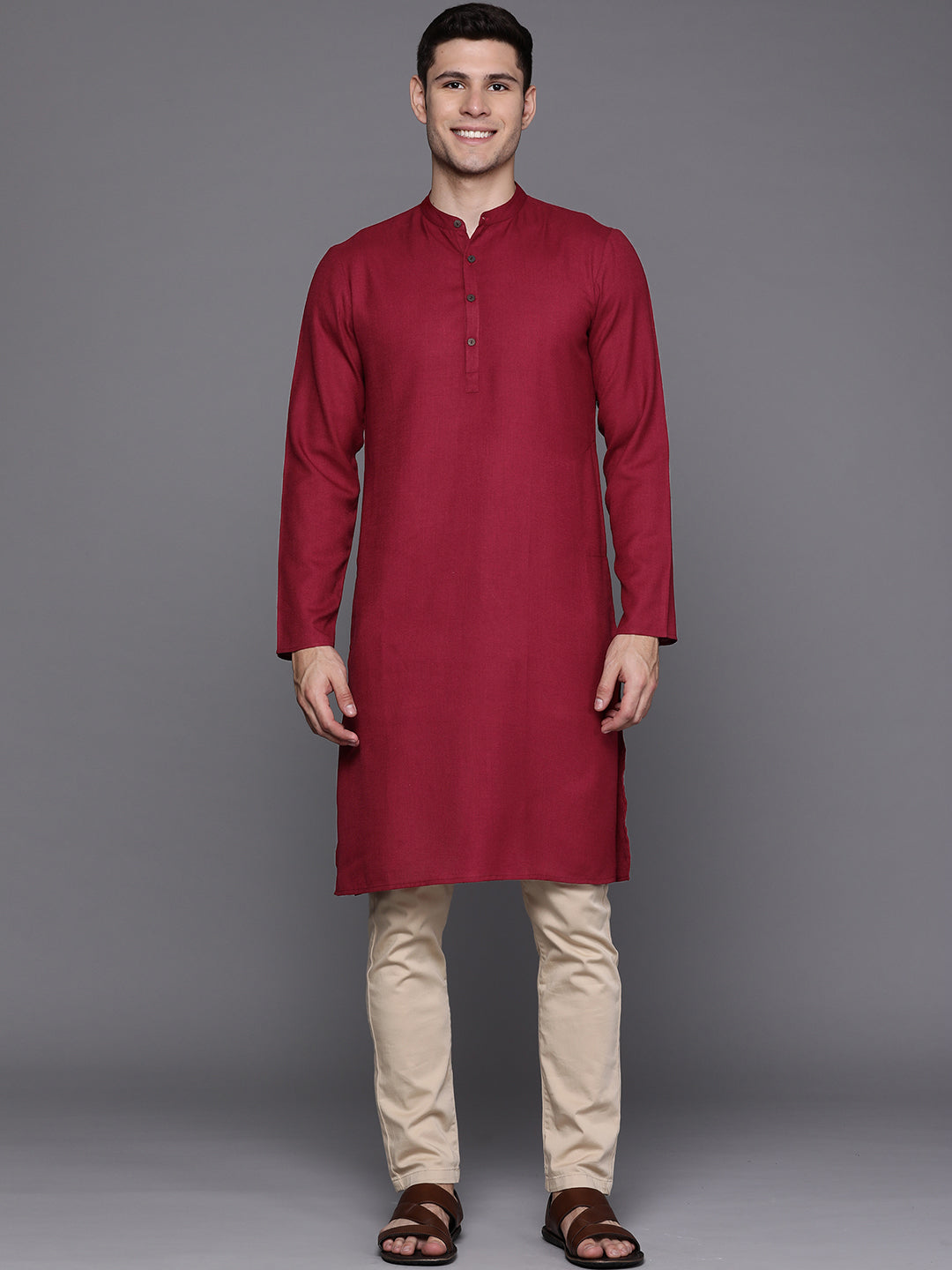 Maroon Solid Cotton Blend Straight Kurtas