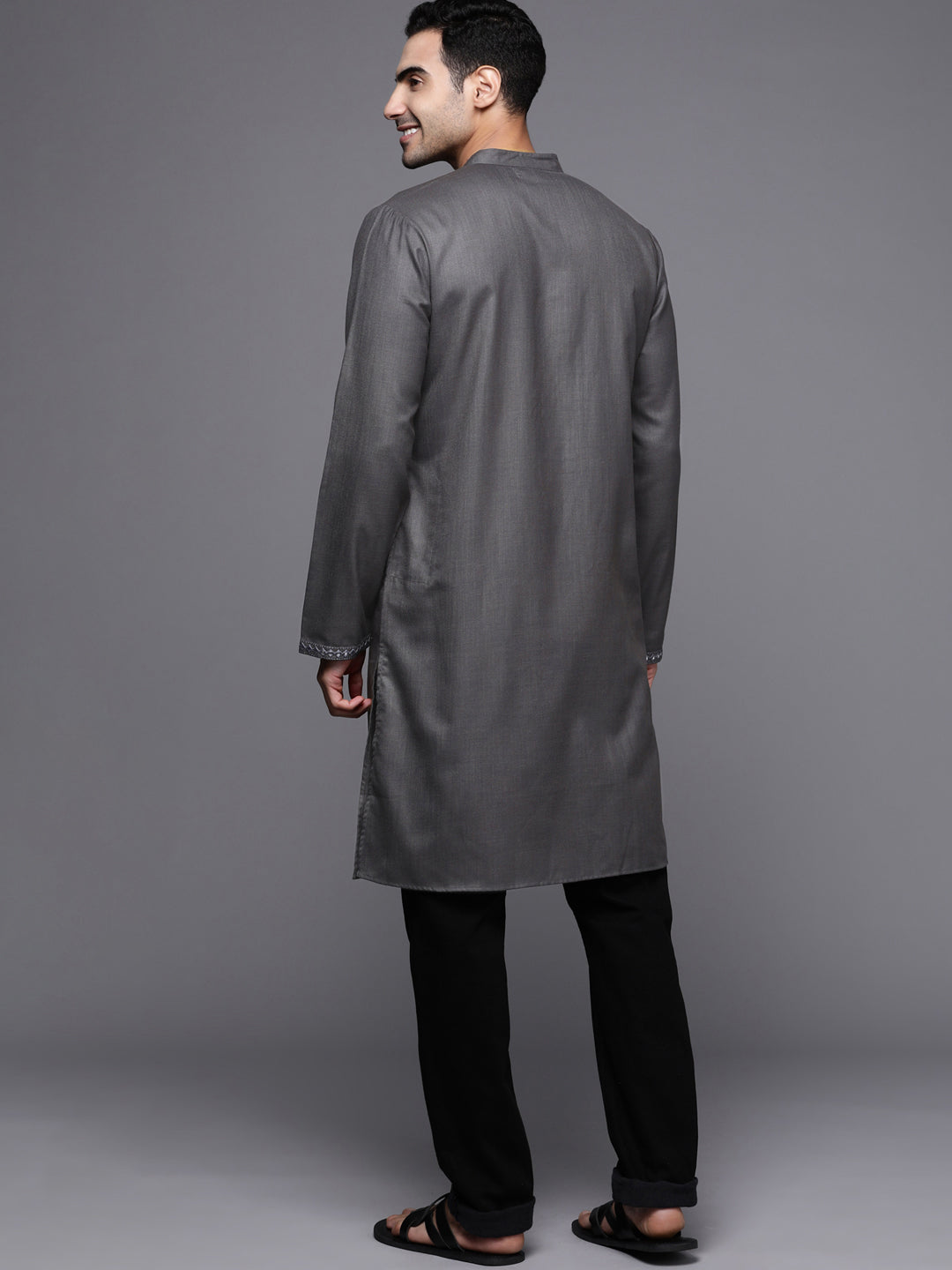 Indo Era Grey Embroidered Cotton Blend Straight Kurtas