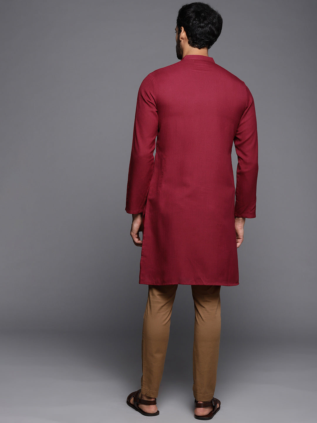 Indo Era Maroon Embroidered Cotton Straight Kurtas