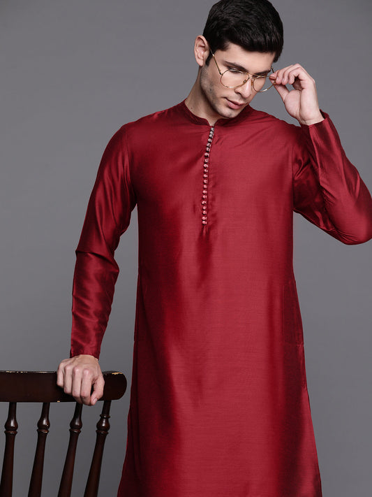 Maroon Solid Chanderi Cotton Straight Kurtas