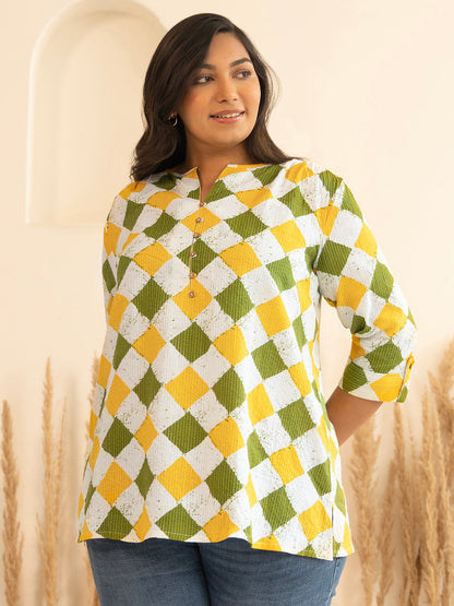 Plus Size Multicolor Cotton Geometric Top