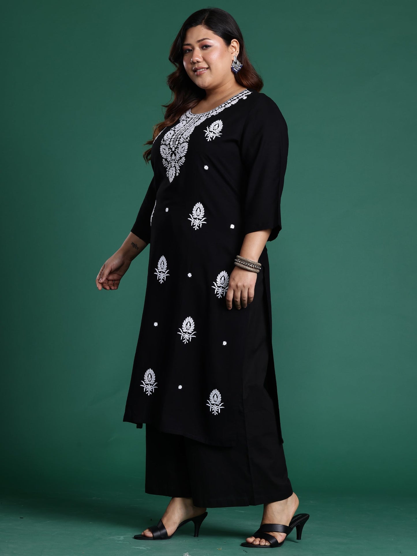 Black Embroidered Straight Kurtas