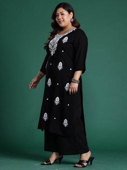 Black Embroidered Straight Kurtas