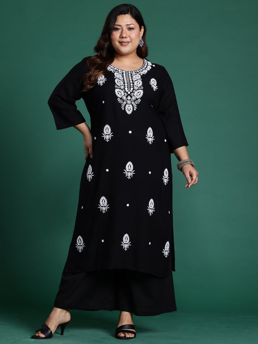 Black Embroidered Straight Kurtas