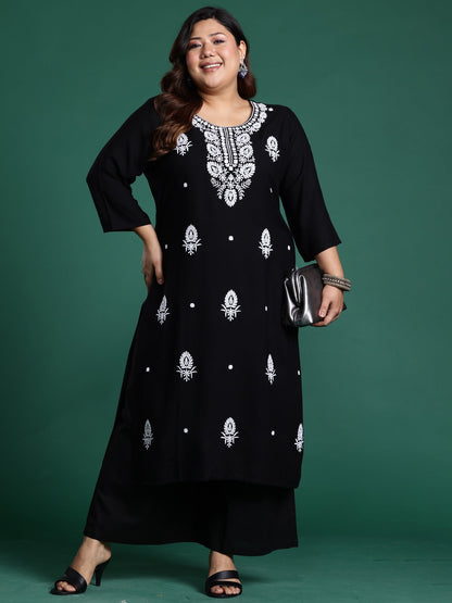 Black Embroidered Straight Kurtas