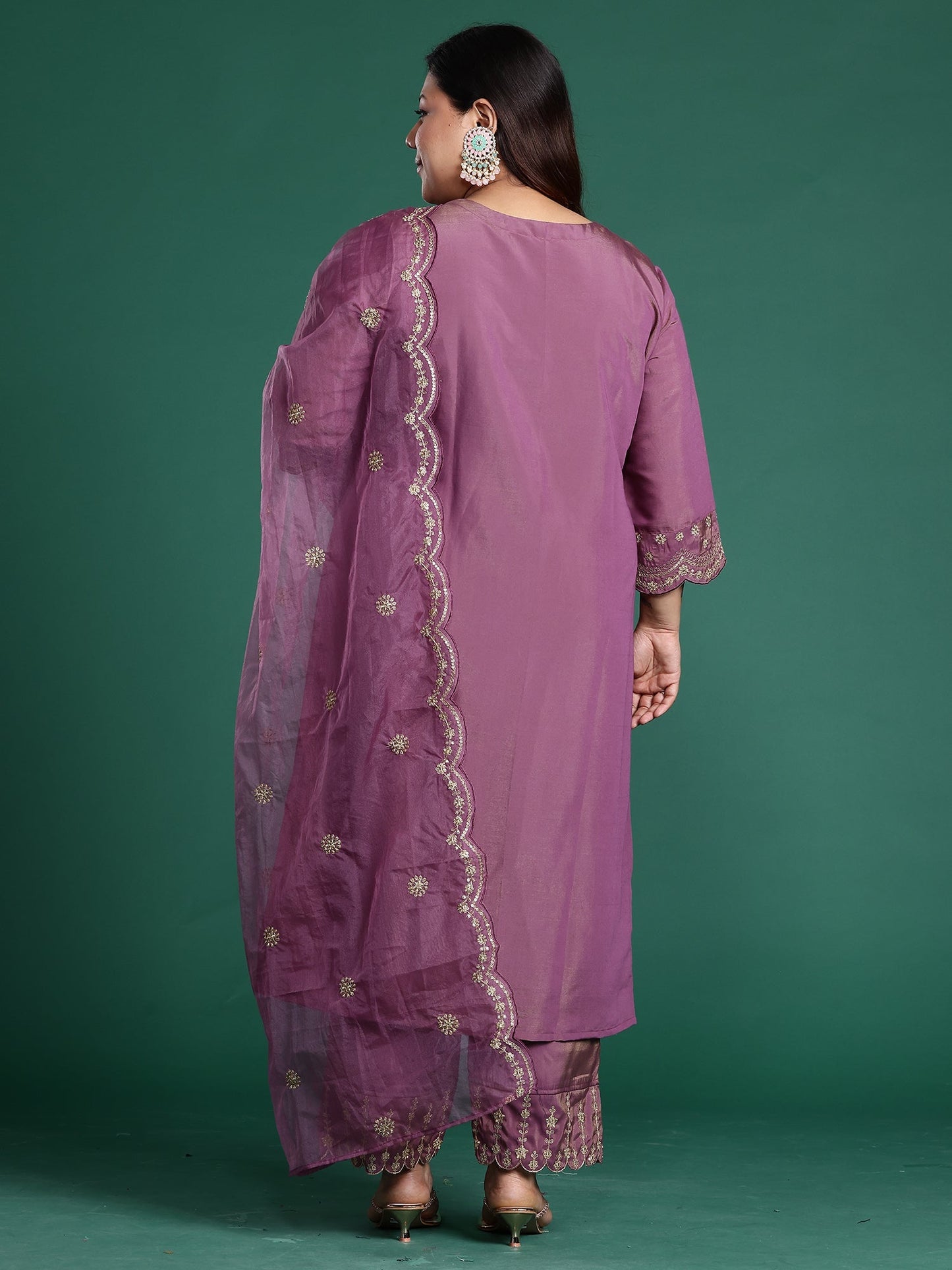 Burgundy Embroidered Straight Kurta Trousers With Dupatta Set