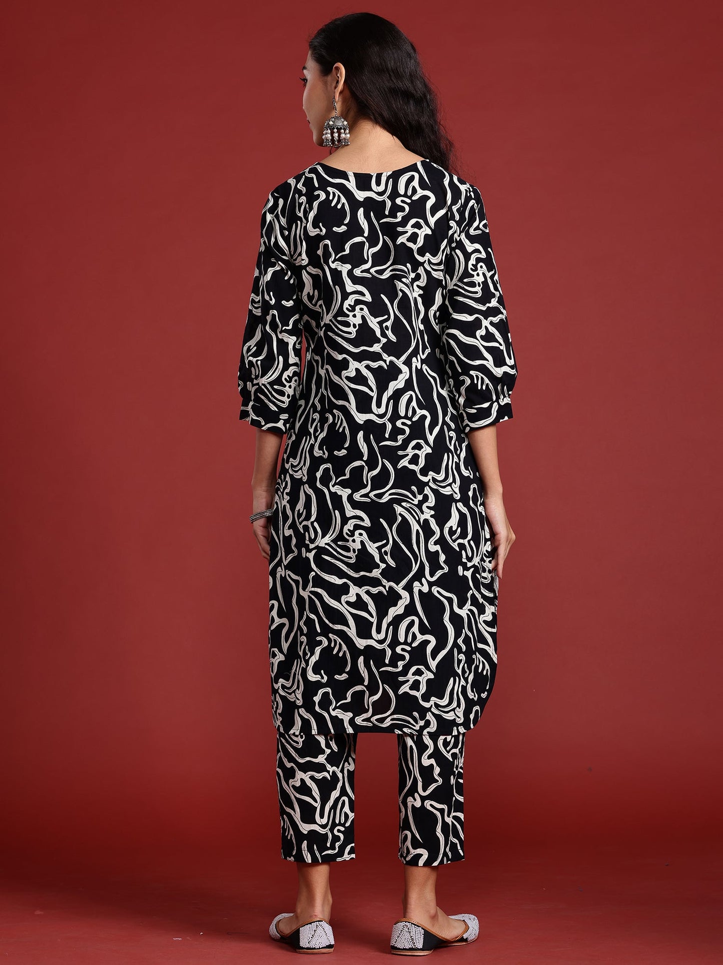 Indo Era Black Printed Smart Casual Co-Ords Set