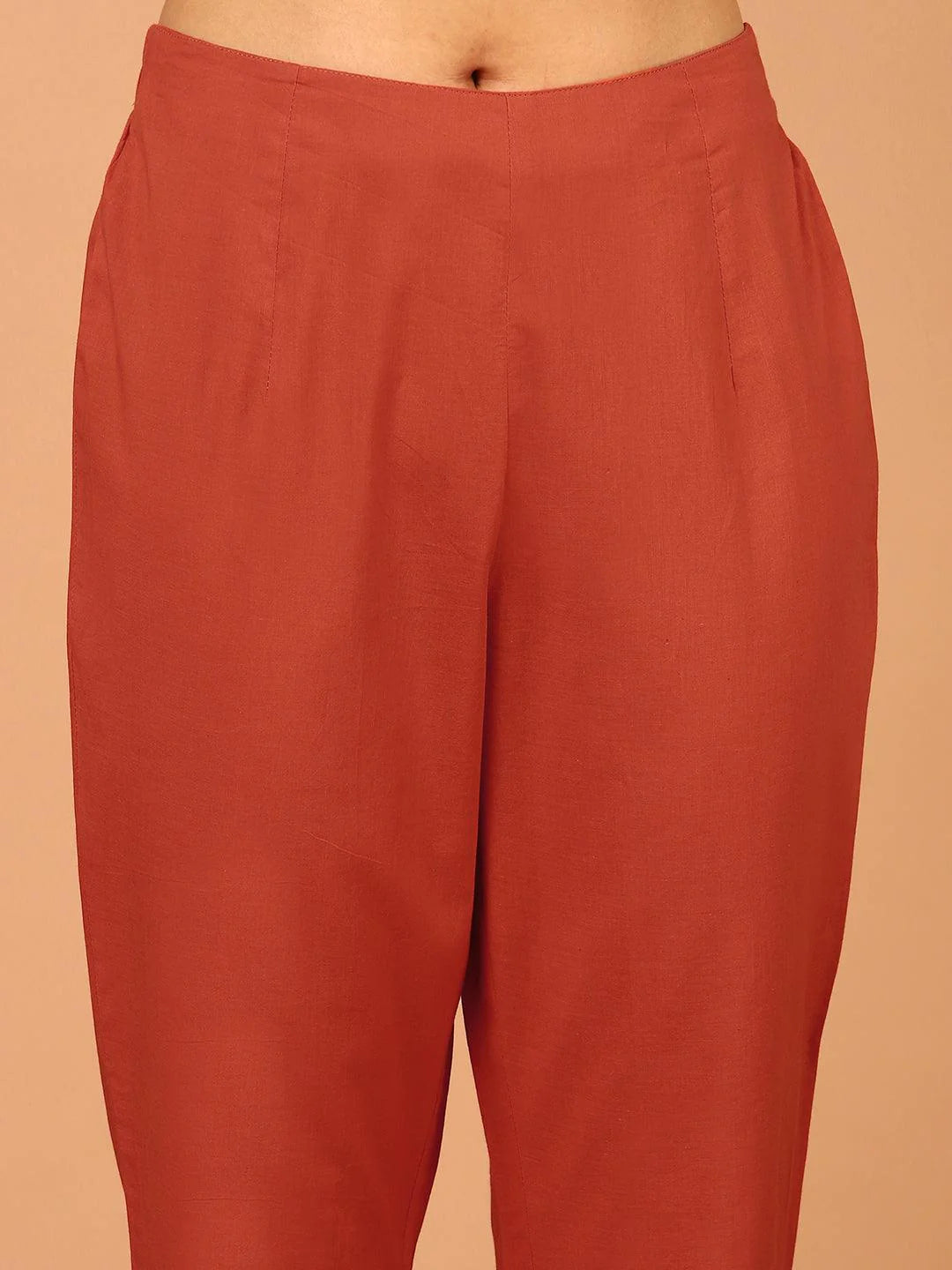 Orange Cotton Striped Kurta With Pant And Dupatta Silae