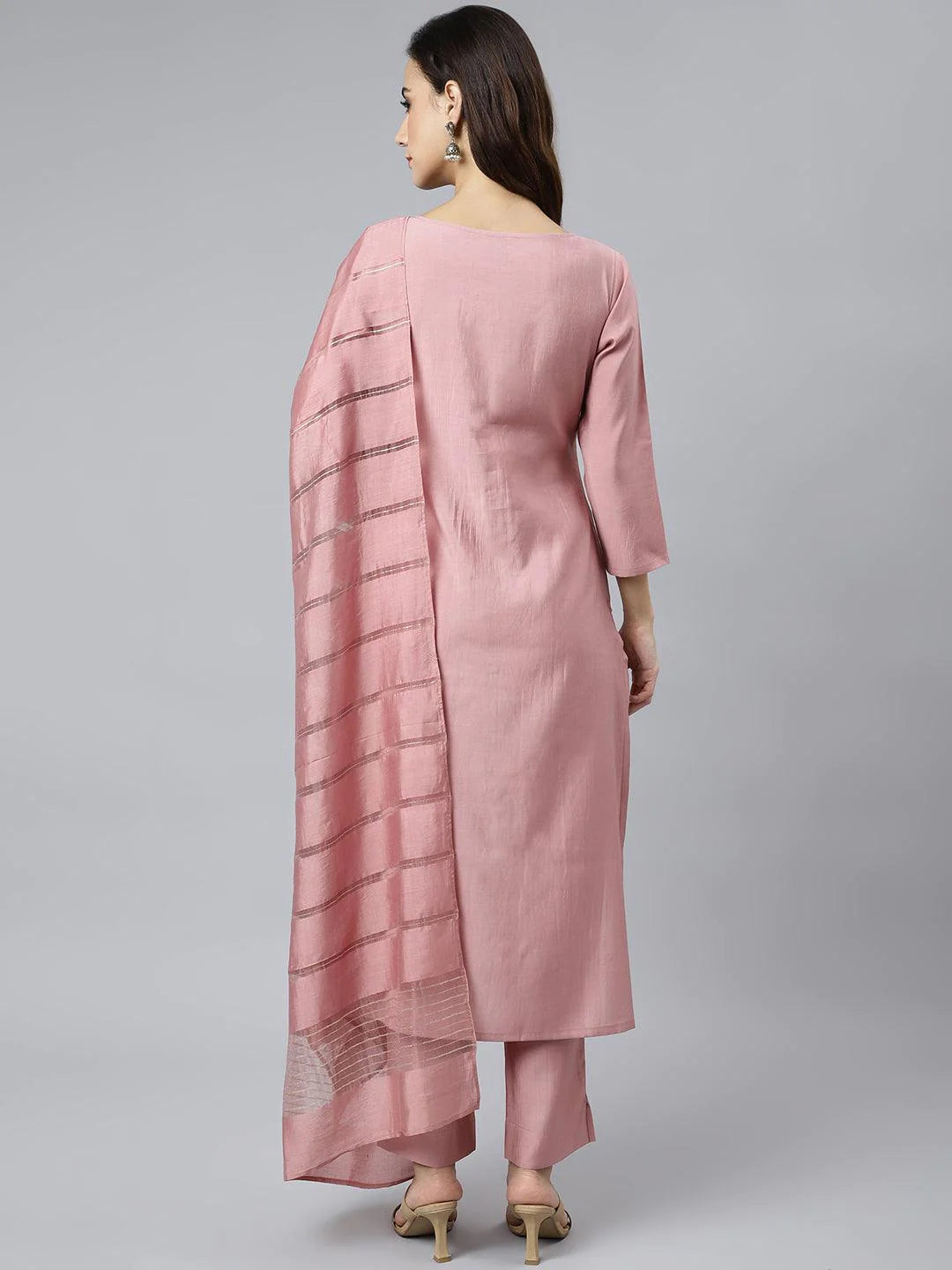 Light Pink Poly Silk Embroidered Kurta With Pant And Dupatta Silae