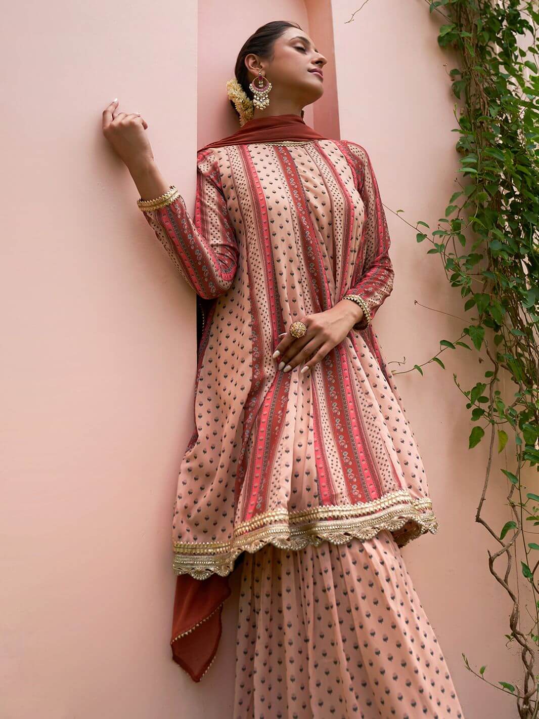 Women's Multicolor Georgette Digital Floral Printed Kurta With Sharara And Dupatta