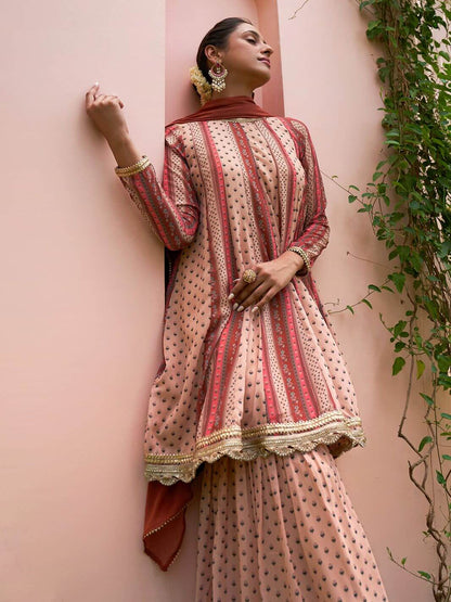 Women's Multicolor Georgette Digital Floral Printed Kurta With Sharara And Dupatta