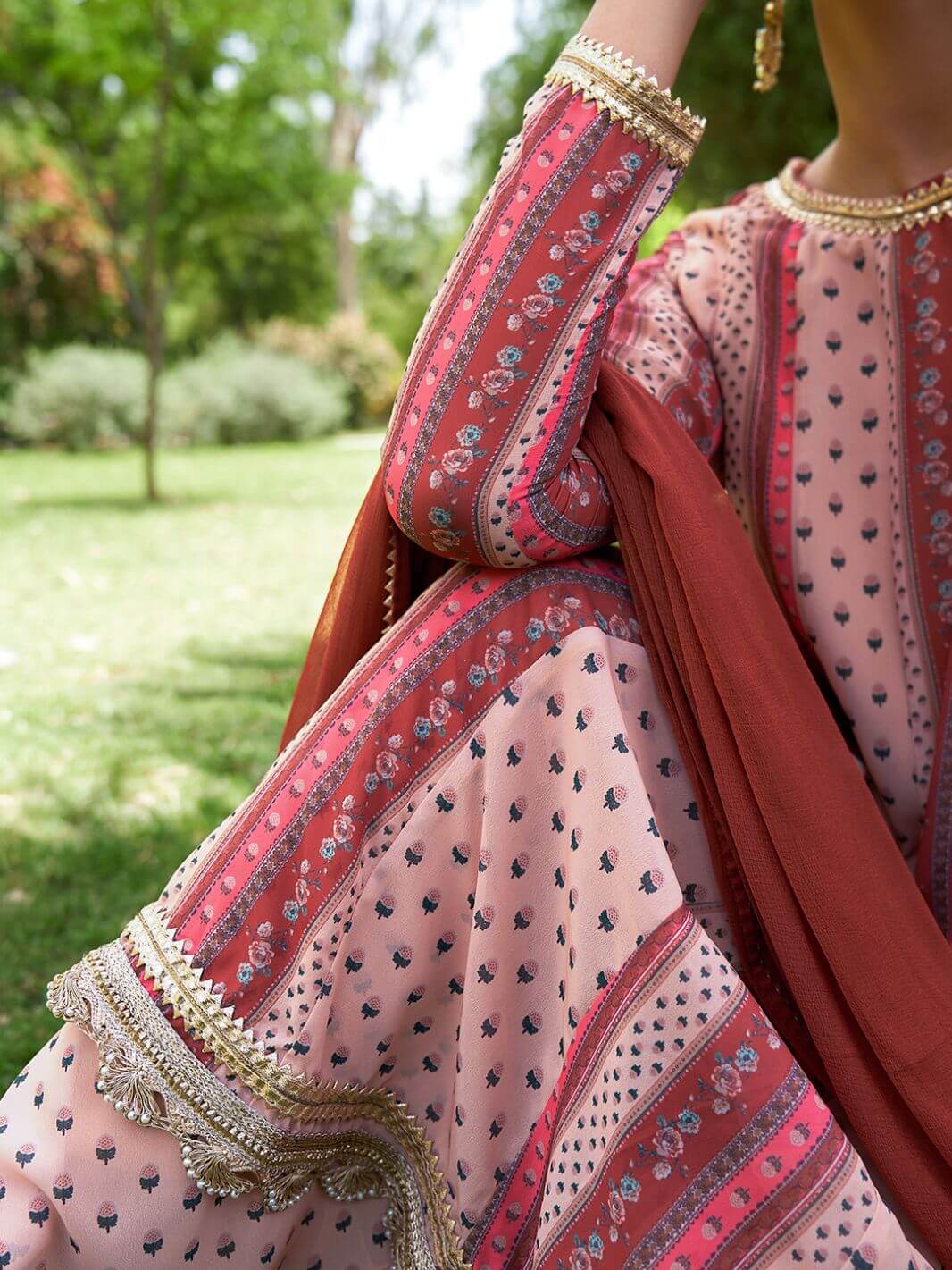 Women's Multicolor Georgette Digital Floral Printed Kurta With Sharara And Dupatta