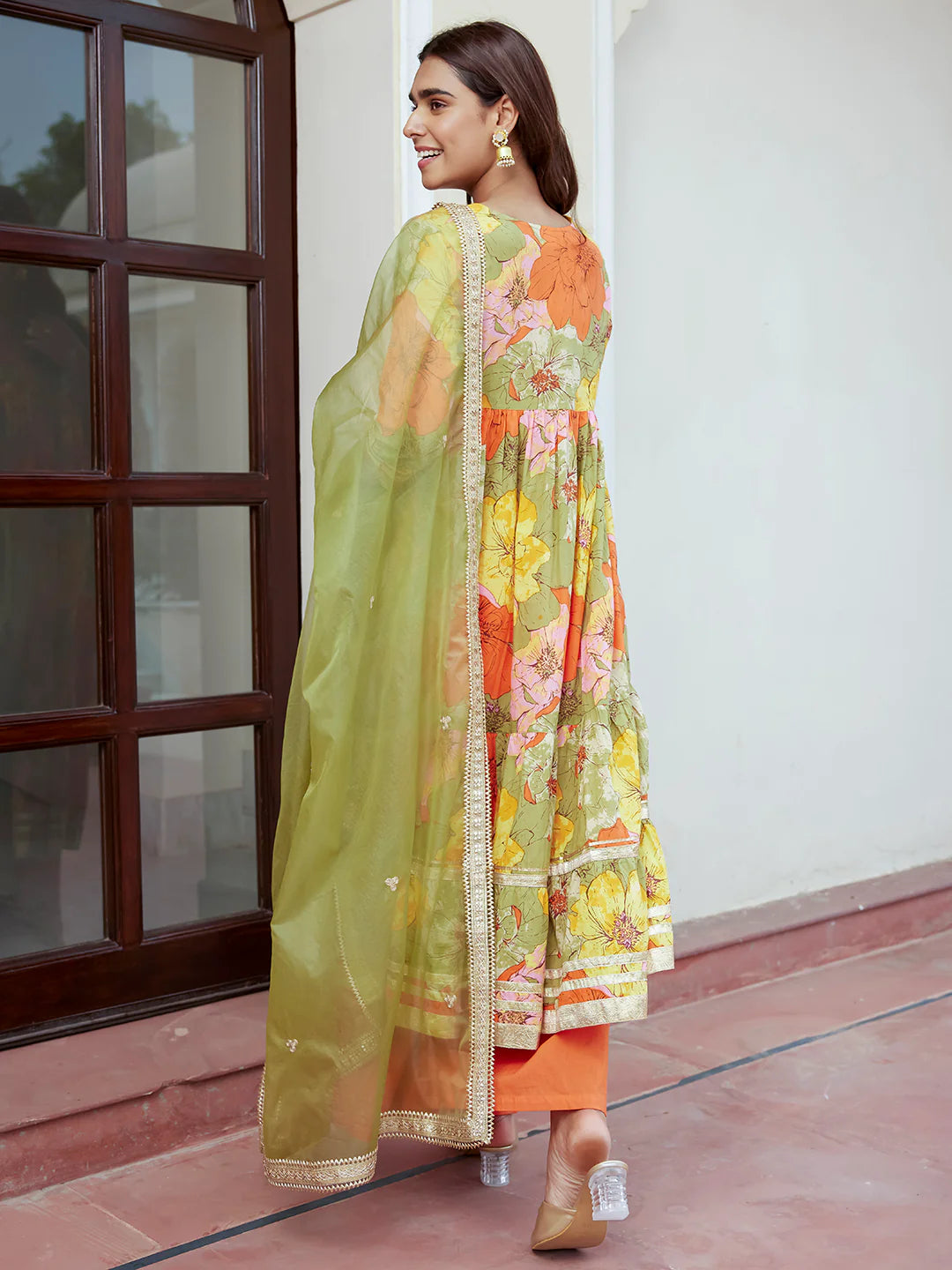 Multicolor Cotton Floral Printed Kurta With Palazzo And Dupatta