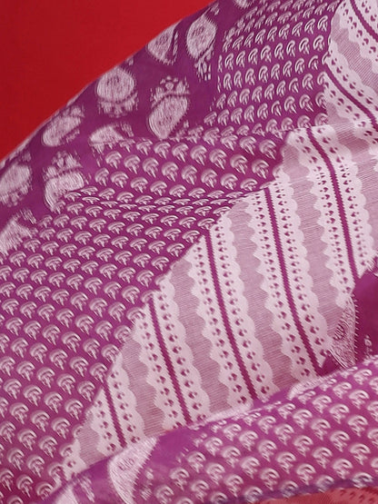 Lavender Printed Straight Kurta Trousers With Dupatta Set
