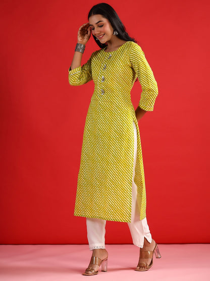 Indo Era Green Printed Straight Kurtas