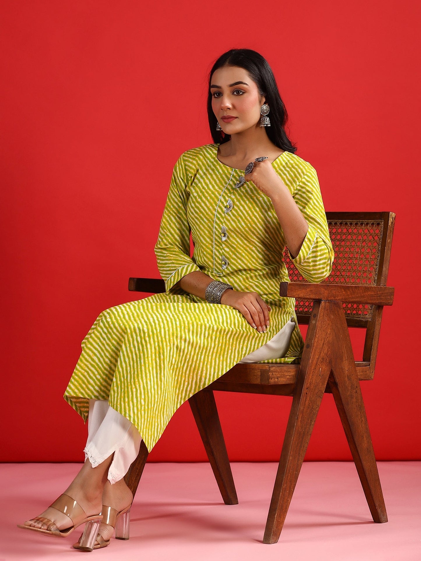 Indo Era Green Printed Straight Kurtas