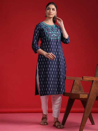 Indo Era Blue Ethnic Motifs Embroidered Mirror Work Kurta